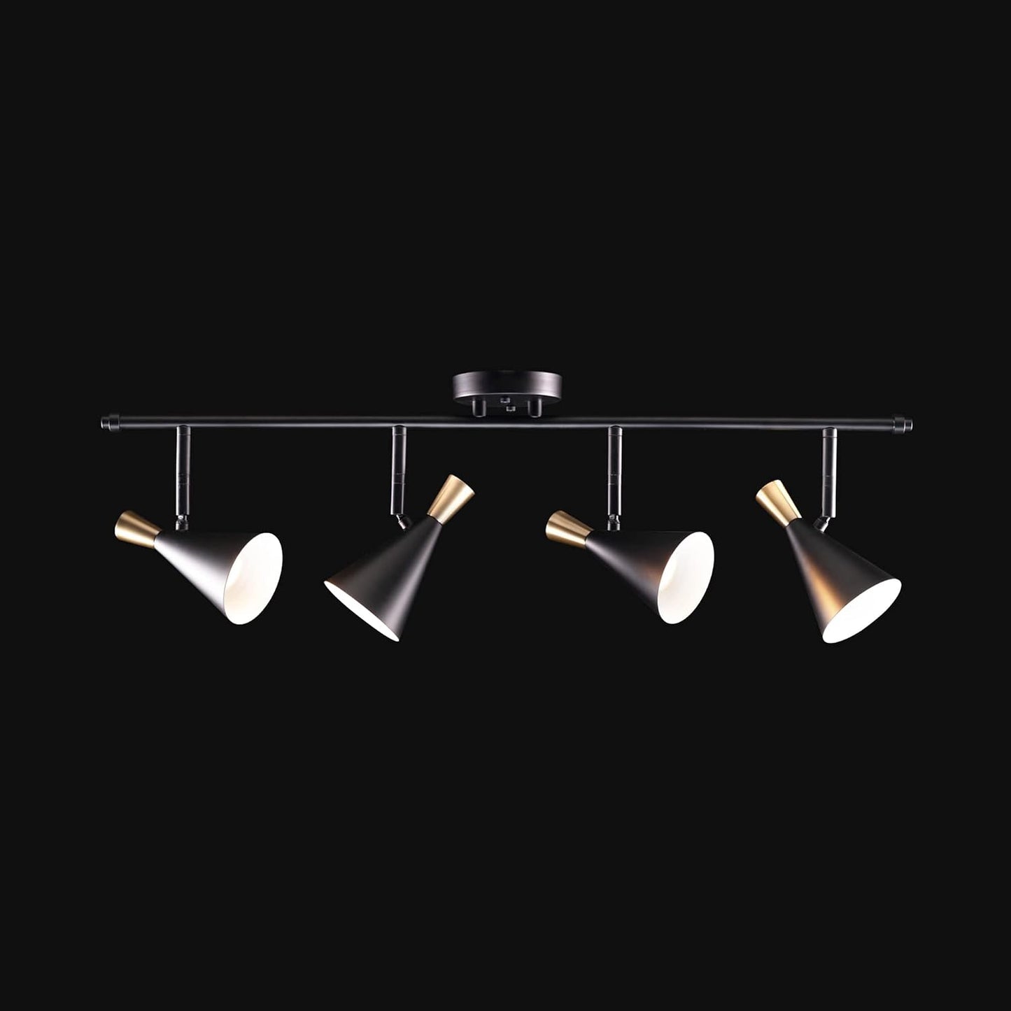 Iluminación riel 4 luces negro mate detalles latón