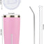 Taza viaje acero inox 20oz con tapa y pajilla color rosa