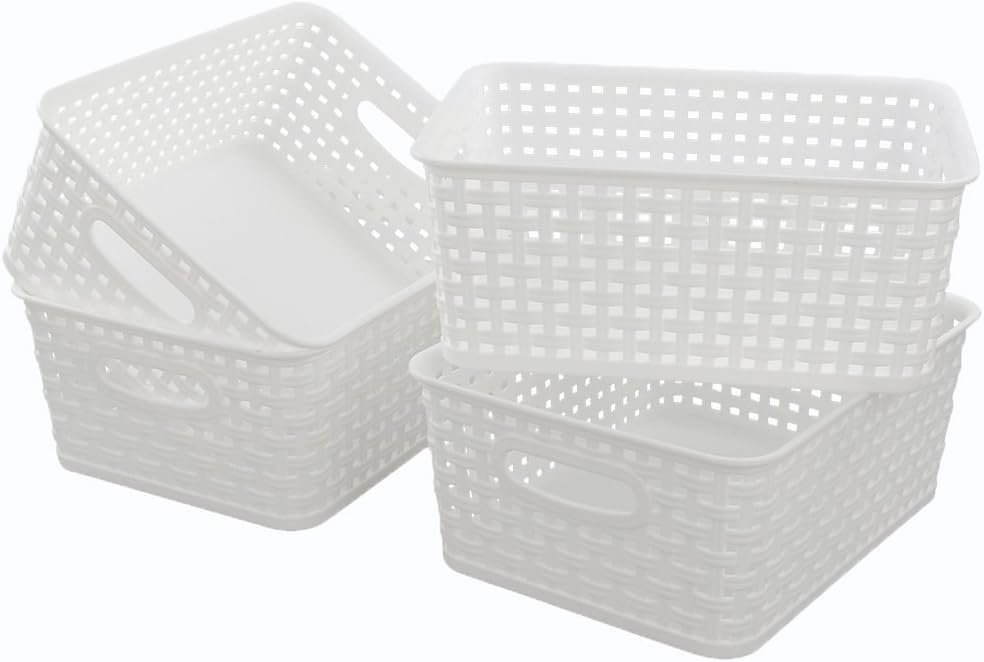 Cestas de Plástico Blanco para Almacenamiento en Pack de 4