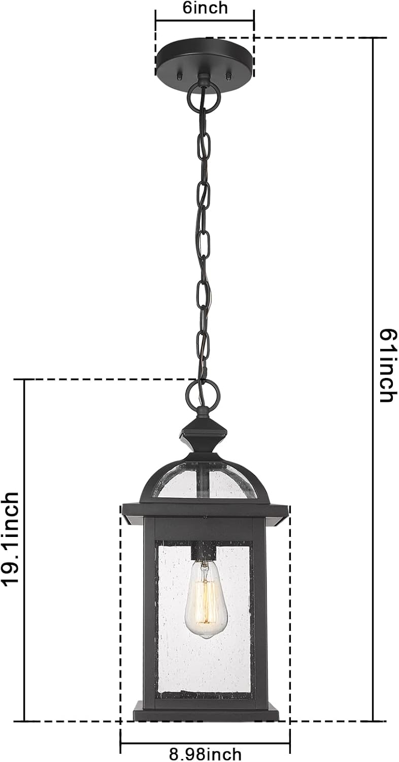 Farol colgante aluminio vidrio 20pulg para porche negro