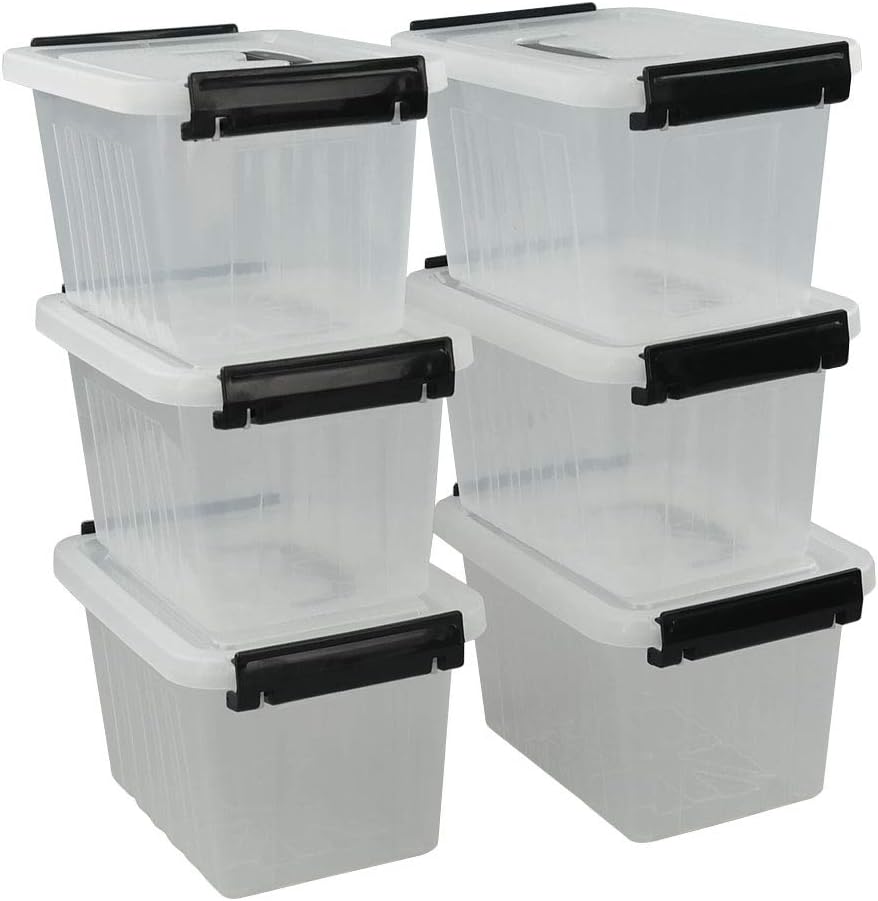 6 Cajas Plástico Transparente 2.5qt con Asa Almacenamiento