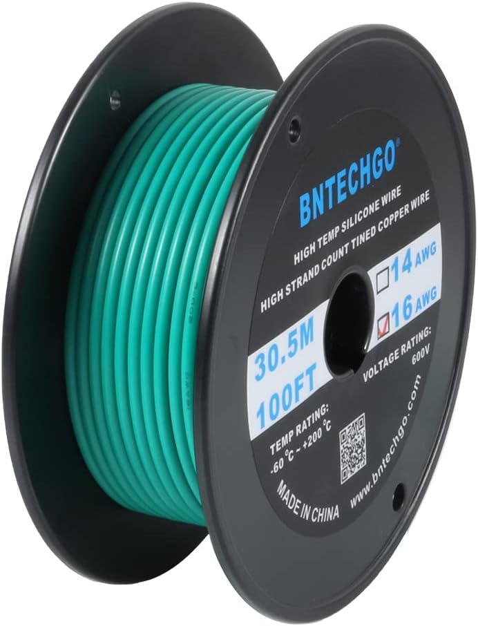Carrete alambre silicona 16awg 100pies color verde flexible