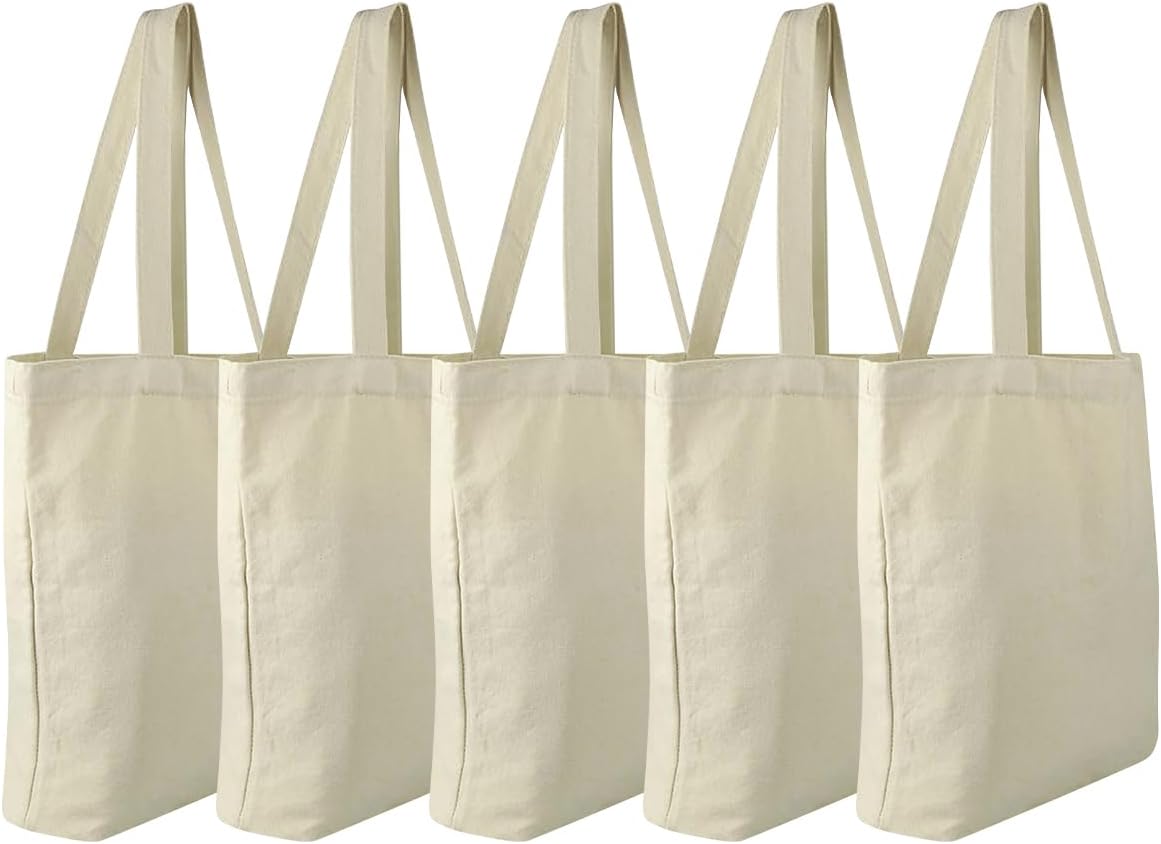 12 Pzas Bolsas Lona Reutilizables 13.6x15.3" Beige