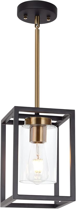 Lámpara colgante 1 luz latón negro pantalla vidrio