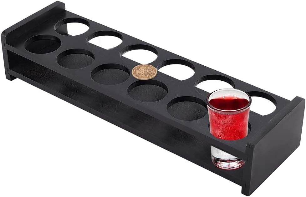 Soporte 12 vasos chupito barra 1.5pulg vidrio bambú negro