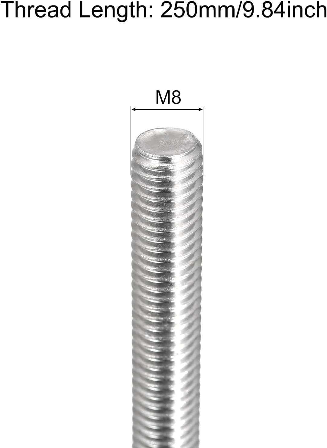 Varilla roscada M8 304 acero inox 9.843pulg paquete 8