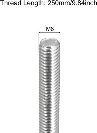 Varilla roscada M8 304 acero inox 9.843pulg paquete 8