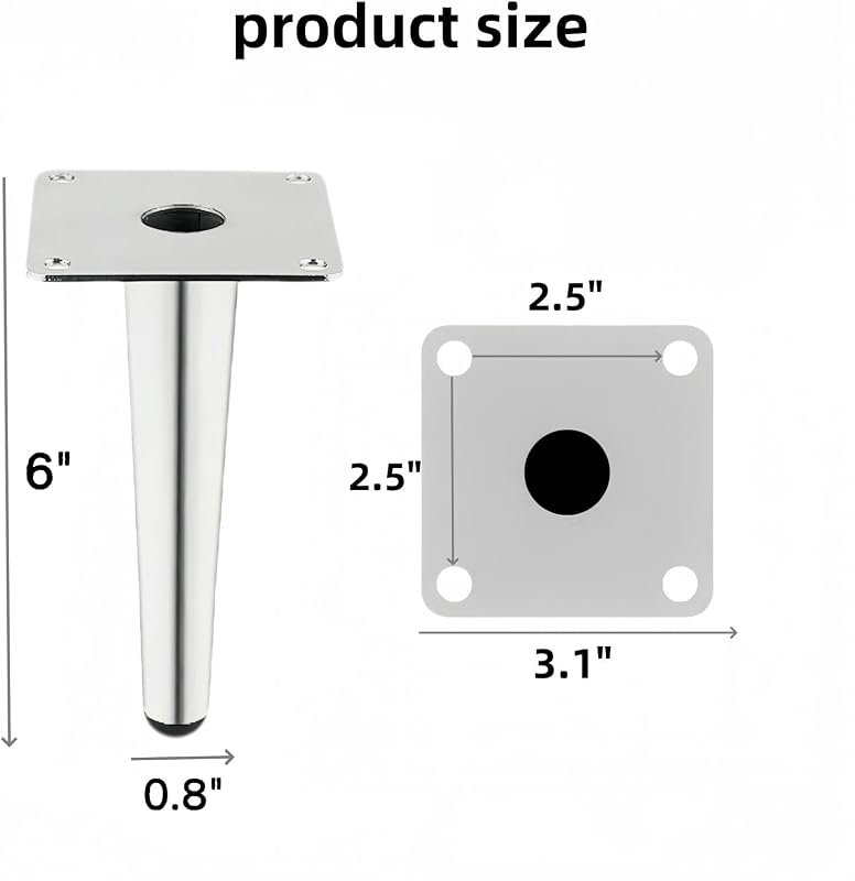 Patas metal plateado para muebles 6pulg set 4