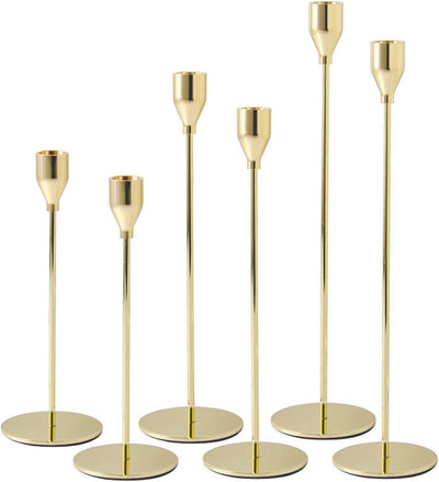 6 Portavelas Oro Limón Soportes Altos Candelabros