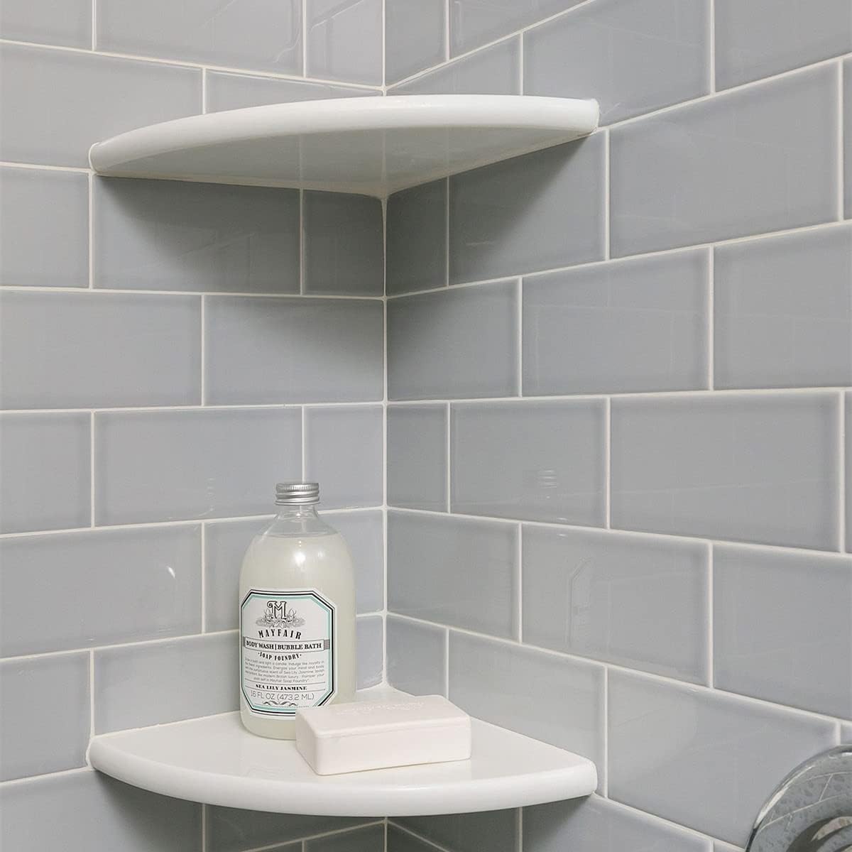 Estante esquinero mármol sintético baño 9x9"