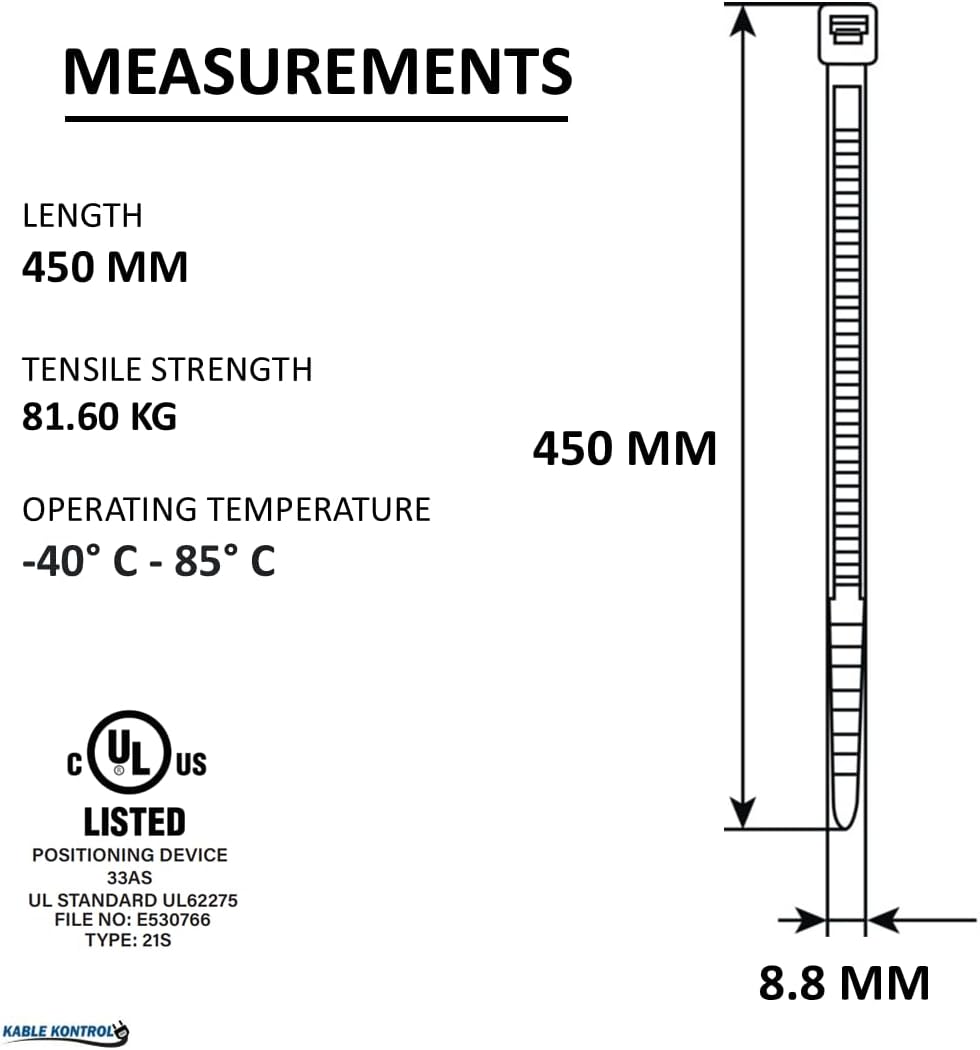 50 Bridas Plástico 18pulg Resistencia 175lb Cierre Automático