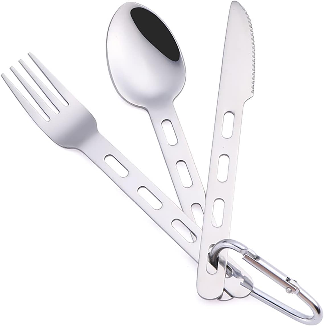 Set cubiertos acero inox gancho rápido ultraligeros campamento