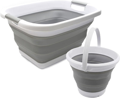 Set 2 Cesta Lavandería Plegable 25L y Cubo 5.5L Gris
