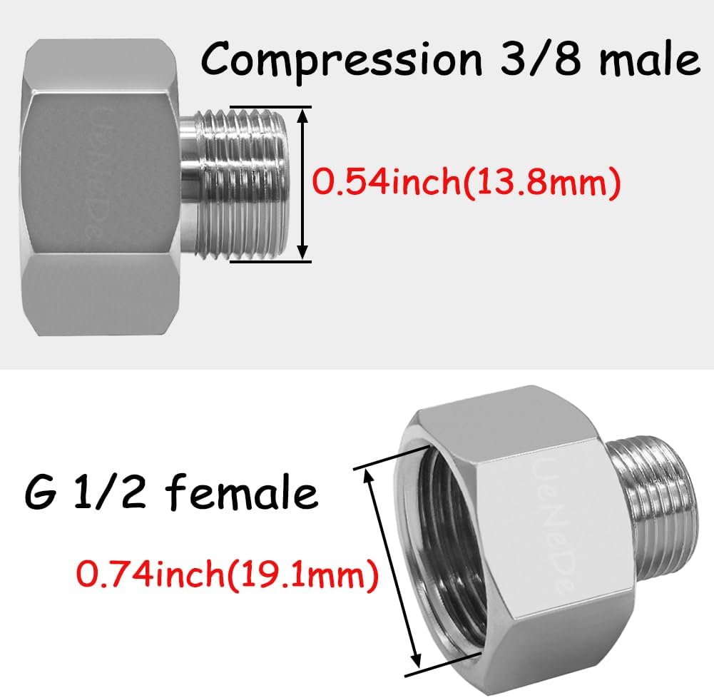 3 Adaptadores agua 1/2pulg a 3/8pulg comp latón niquelado