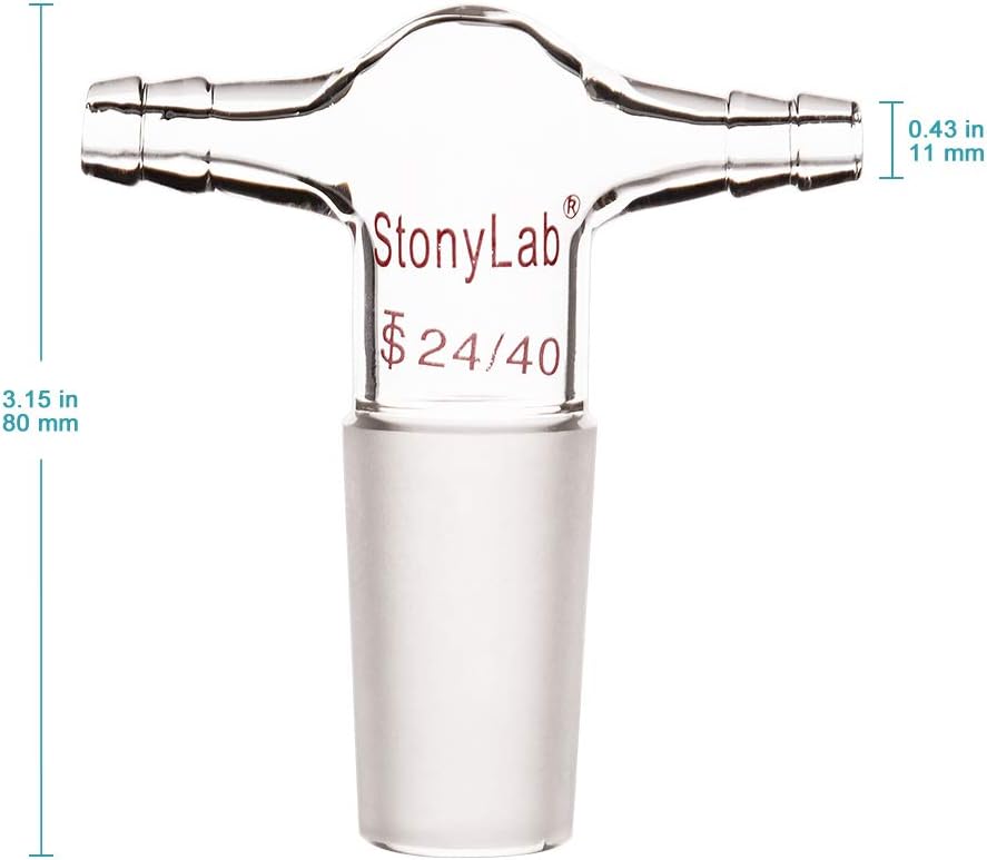 Adaptador vacío T de vidrio borosilicato 3/8pulg doble manguera