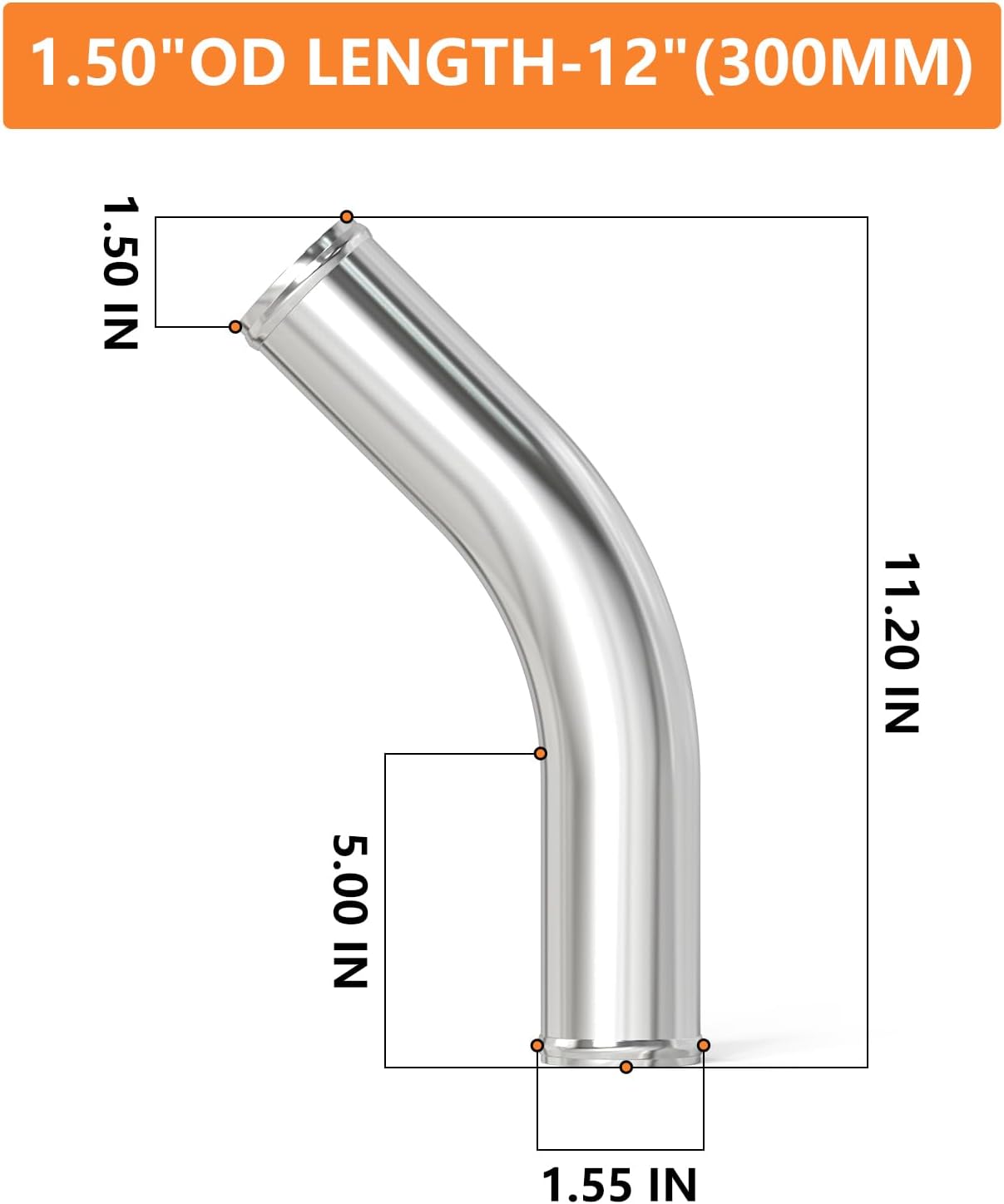 Tubo aluminio codo 45 grados admisión aire 1.5"OD 12"