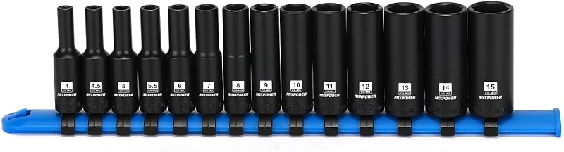 Set llaves impacto magnético 1/4" 14pzas 4-15mm métrico