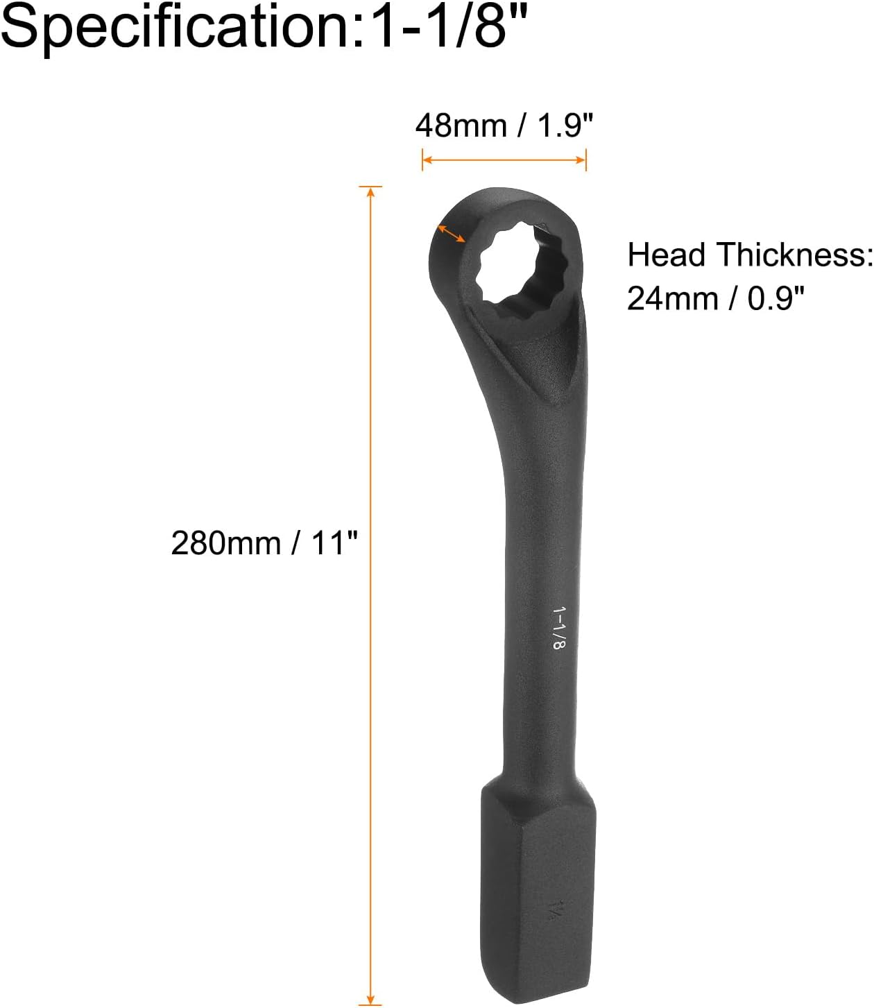 Llave de golpeo 1-1/8 pulg 12 puntos mango recto