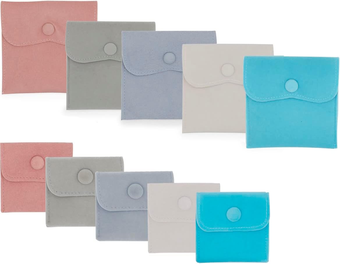 10 Bolsas Terriopelo Joyas 5 Colores Botón Presión