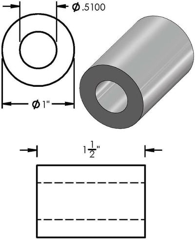 Espaciador aluminio redondo 1x1/2 para pernos 1/2 o M12