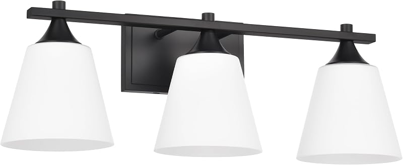 Lámpara tocador baño 3 luces vidrio opal negro mate