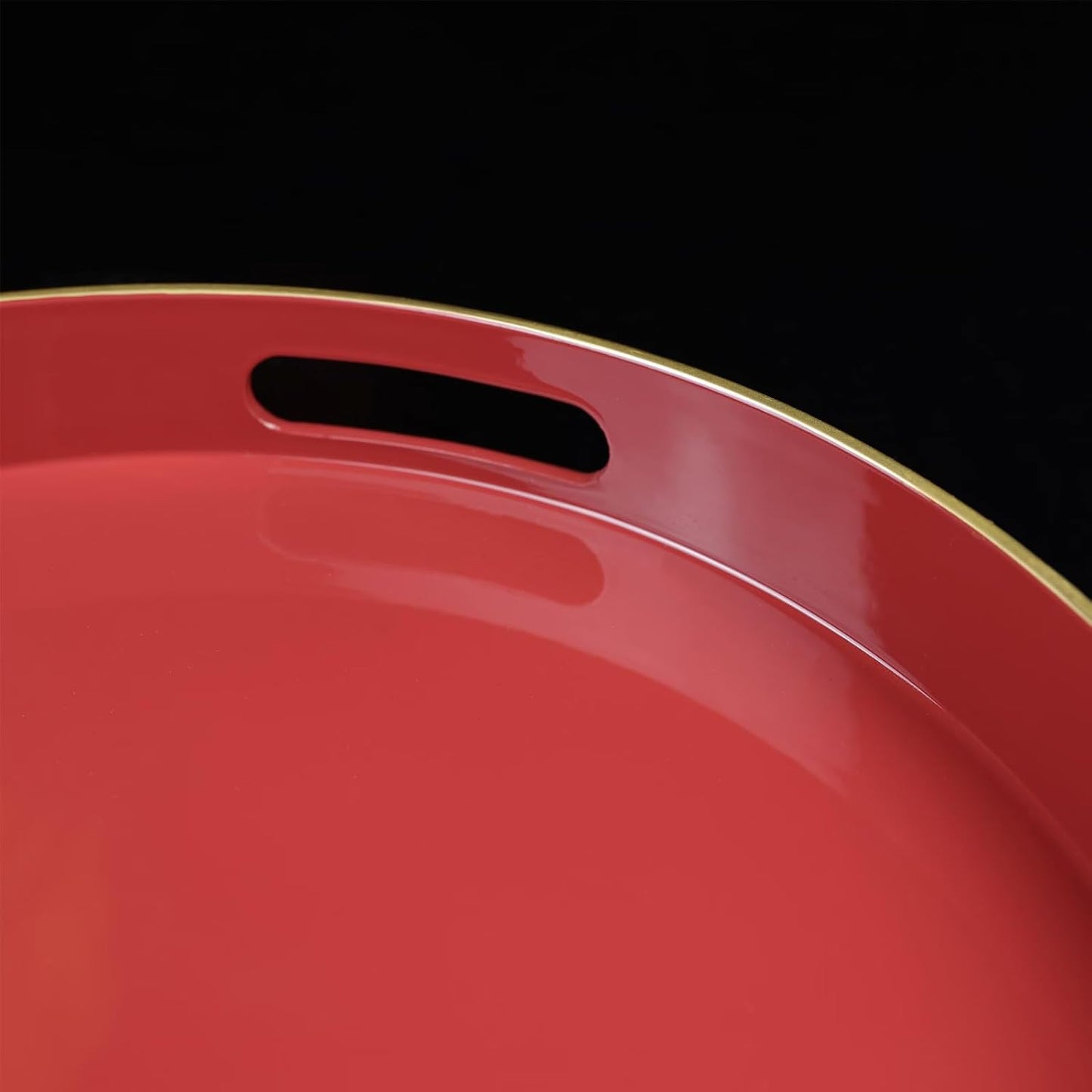 Bandeja decorativa roja redonda con asas estilo otomano