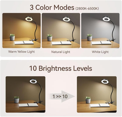 Lámpara LED escritorio con clip 3 modos luz ajustable