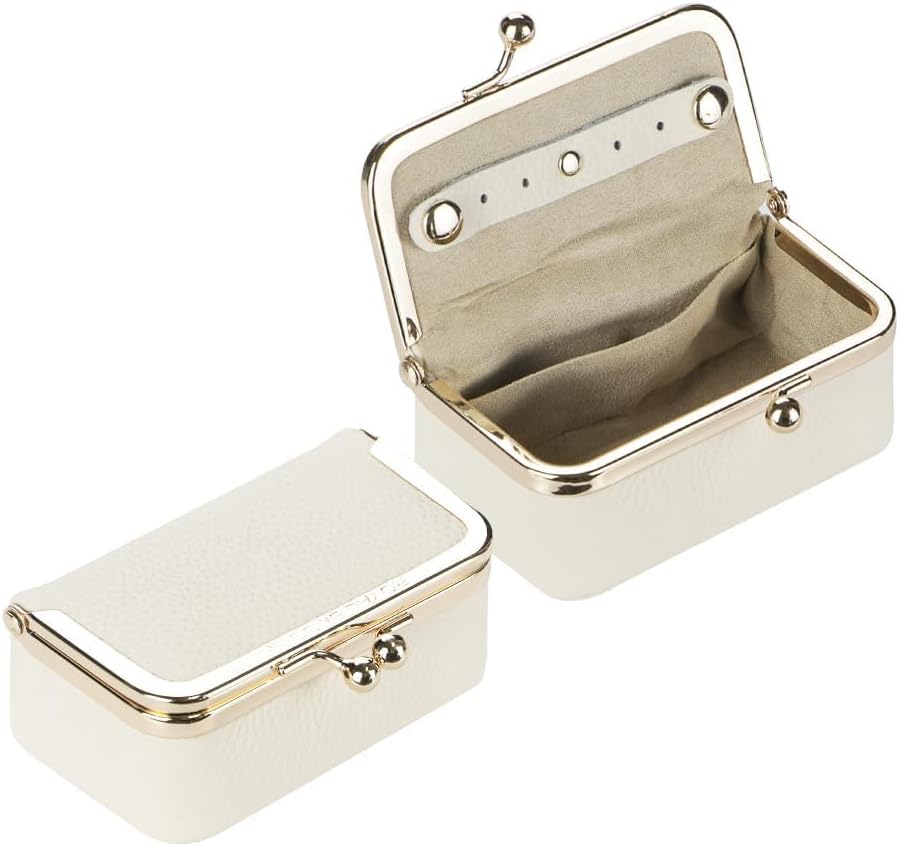 Joyero cuero vaca mini estuche anillos collares mujer blanco