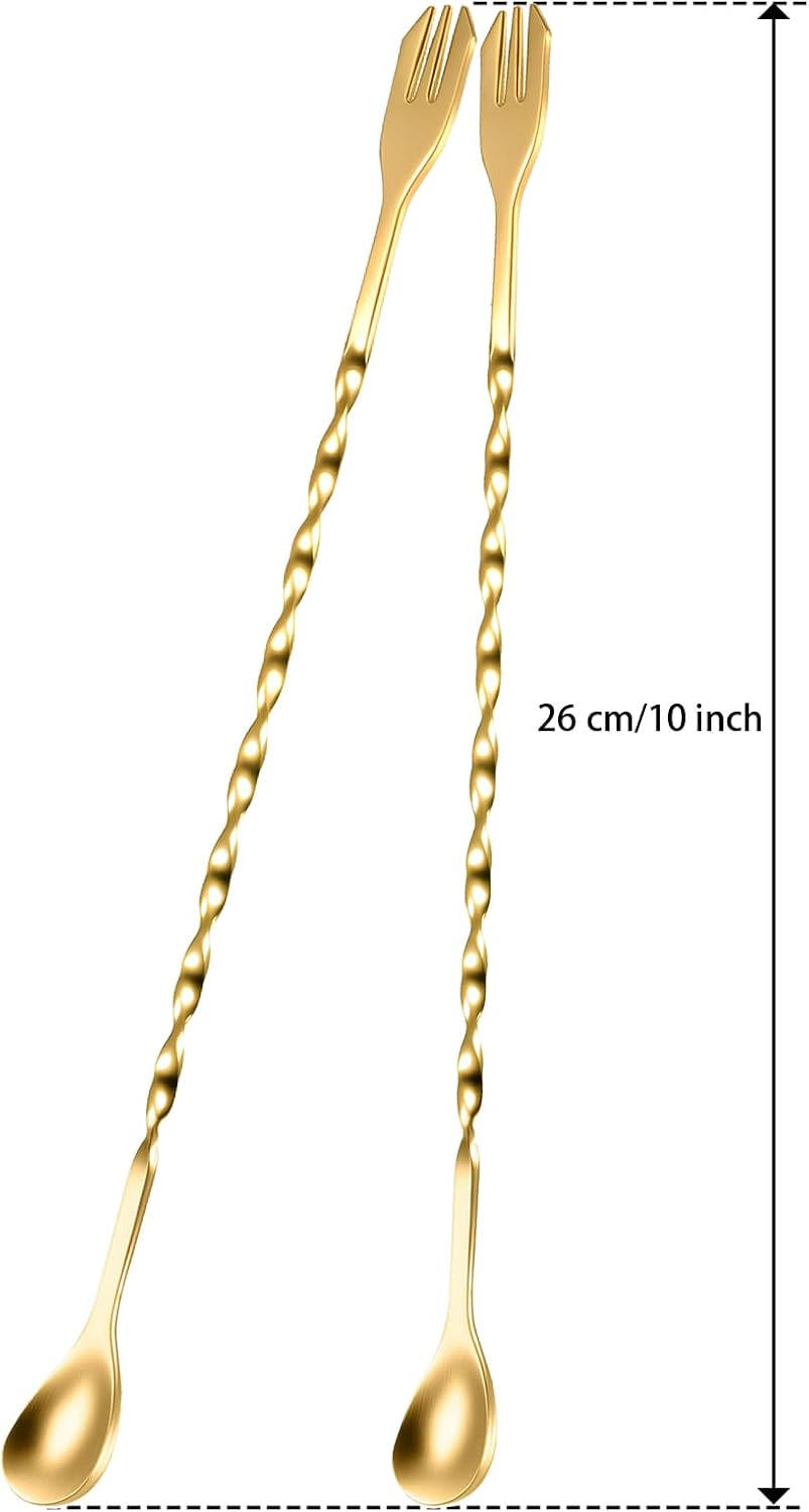 8 Pzas Cuchara Bar Cóctel Acero Inox 25cm Dorado