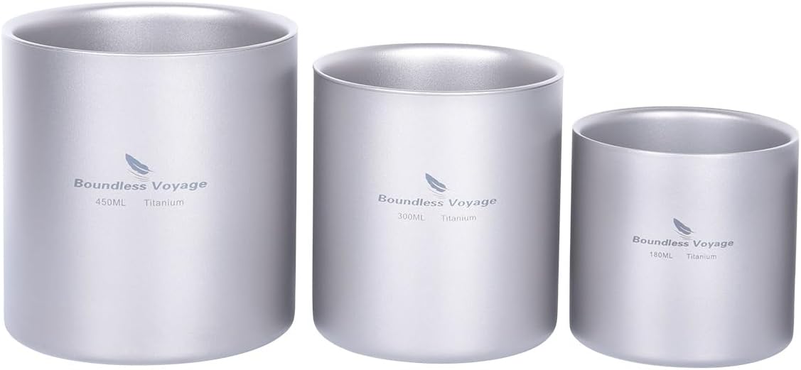 Taza titanio doble pared 6.1-15.2oz ultraligera camping