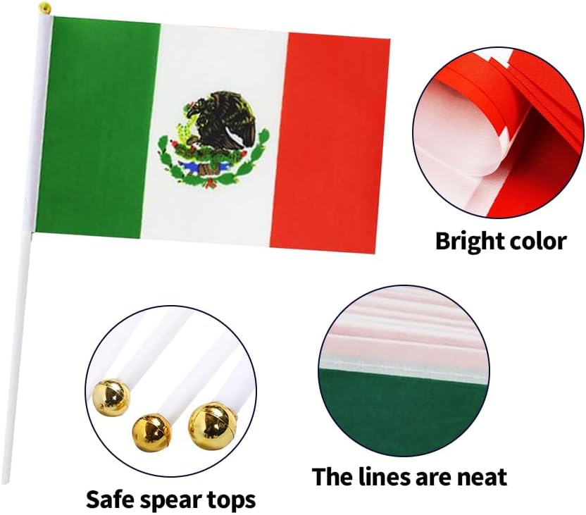 20 Banderas Mexicanas 5x8pulg Duraderas para Desfiles