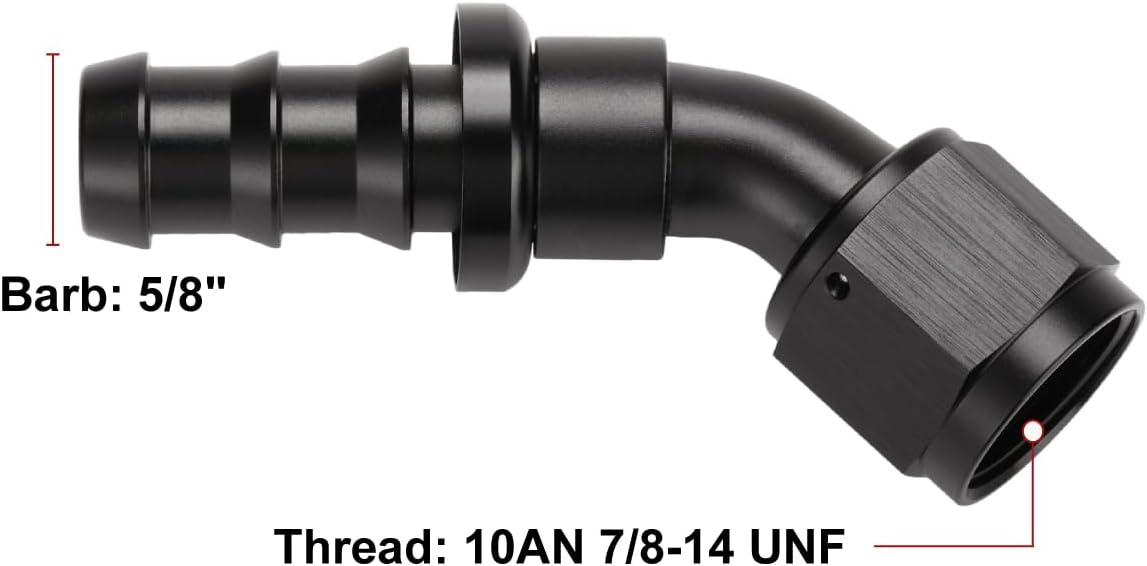 Adaptador manguera bloqueo empuje 45grados aluminio negro