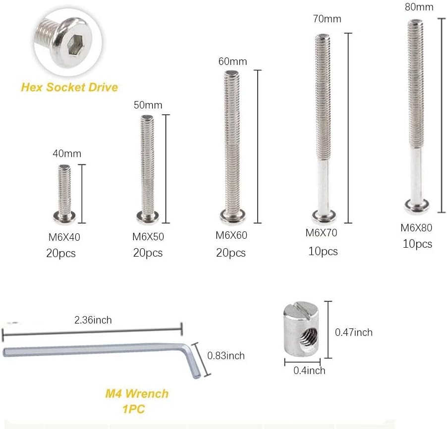 Set 160 Tornillos Repuesto para Cuna Bebé M6x40mm
