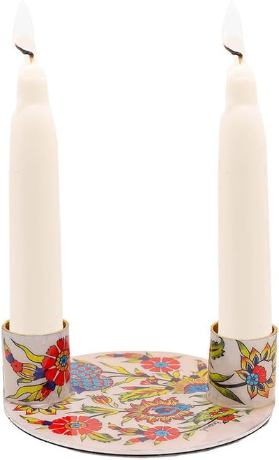 Portavelas Shabat placa plana 4pulg diseño vibrante Judaica