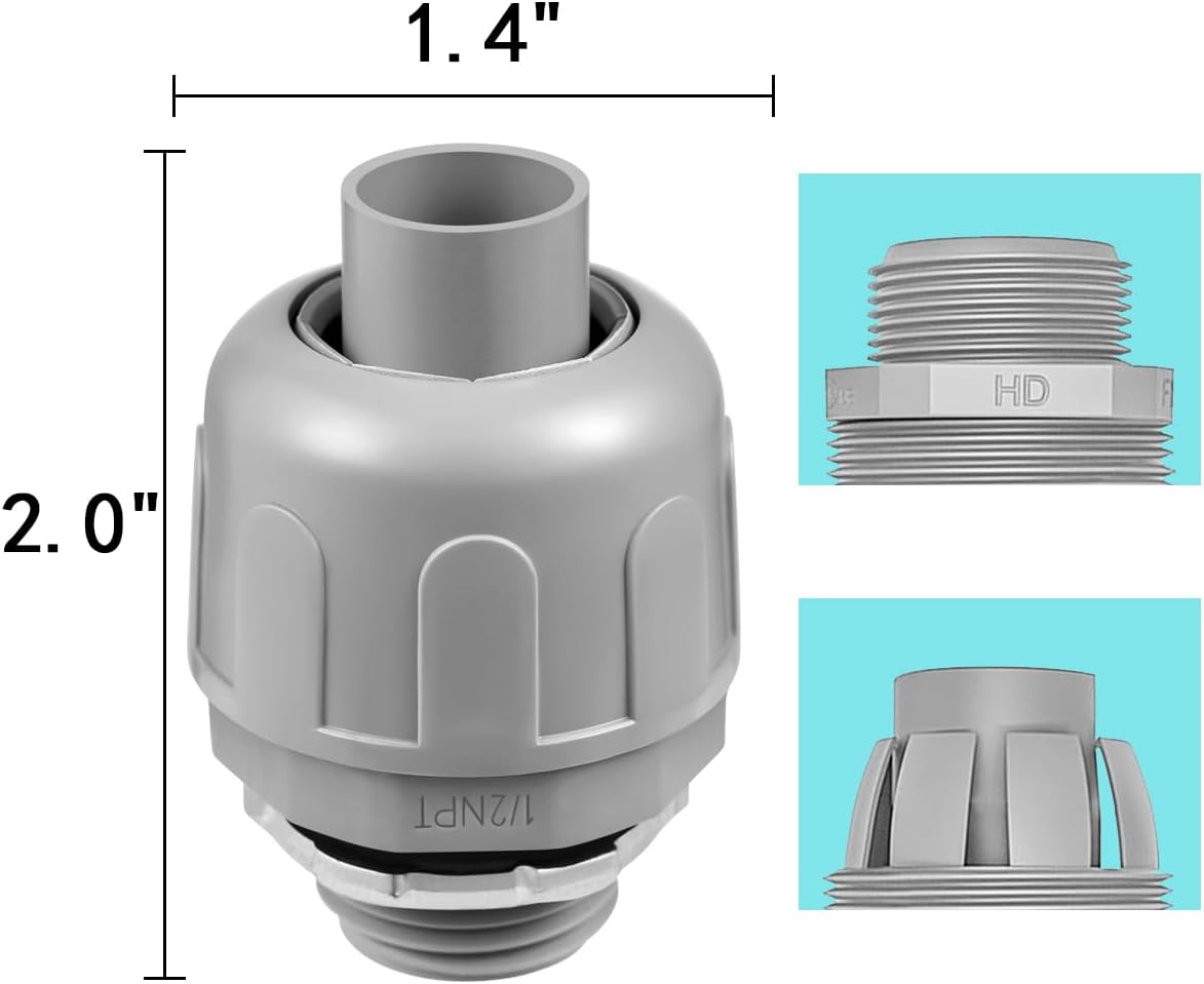 64 Conectores PVC 1/2pulg Recto 180grados UL Gris