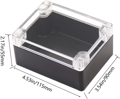 Caja conexiones IP65 plástico ABS negro transparente 4.53x3.54x2.17