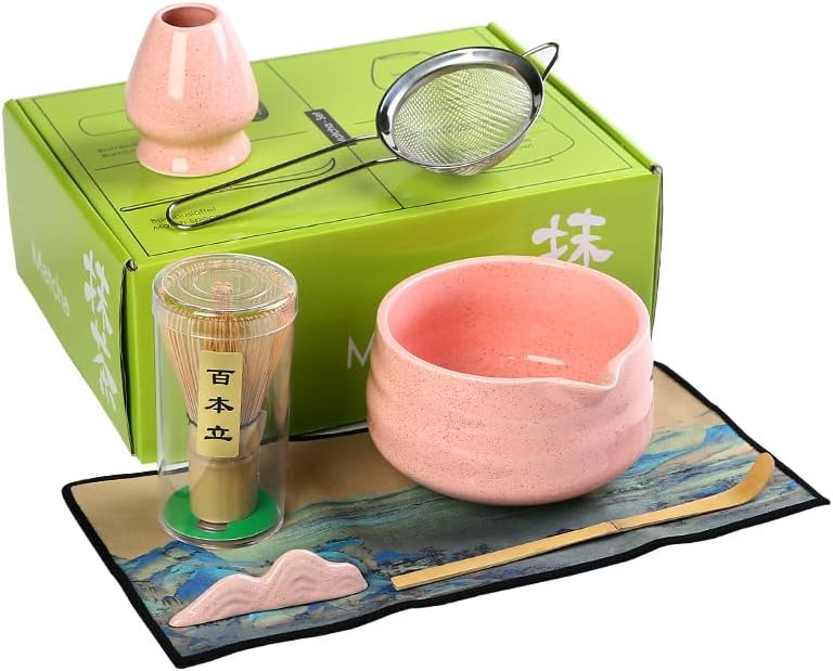 Juego batidor matcha rosa
