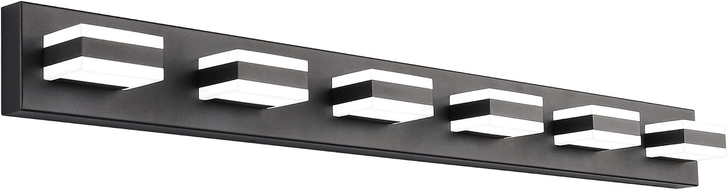 Luz tocad. baño LED regulable 6 luces acrílica negro mate