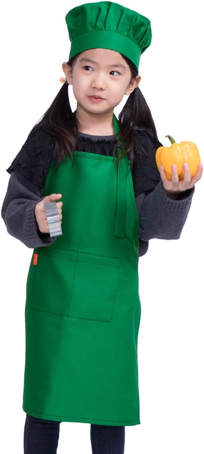 Delantal y gorro chef niños ajustable con babero y bolsillos
