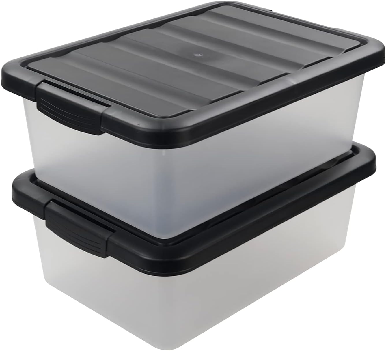 Caja almacenamiento transparente 14L set 2 con tapa negra