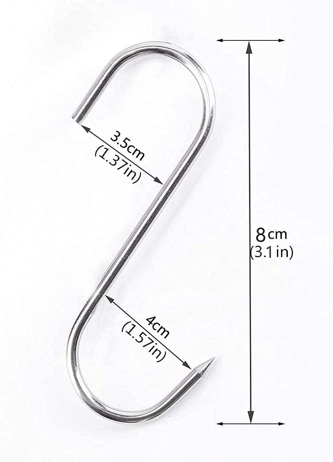 Ganchos carne acero inox 3 y 0.157" set 10