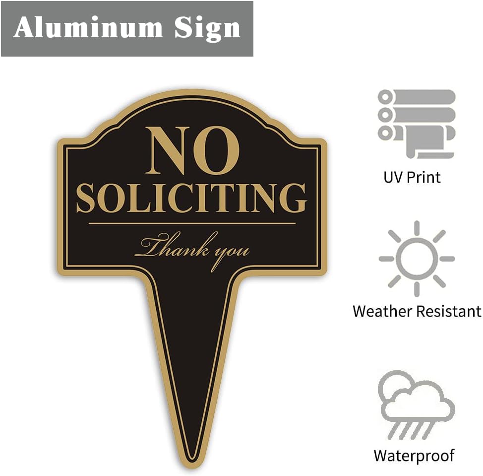 Letrero No Soliciting 10x14" aluminio inox estaca integrada