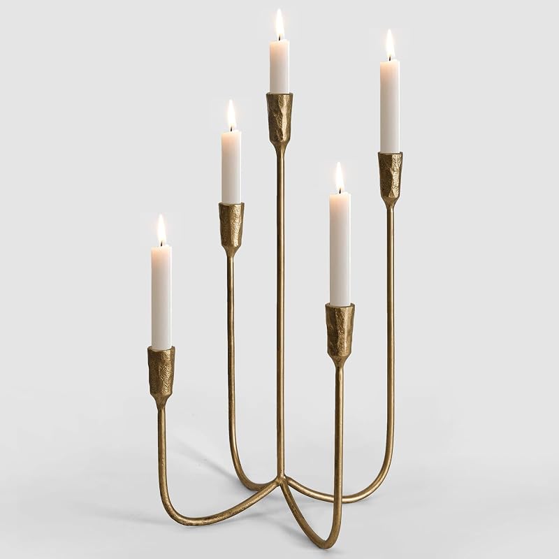 Candelabro hierro fundido para 5 velas 15pulg latón dorado