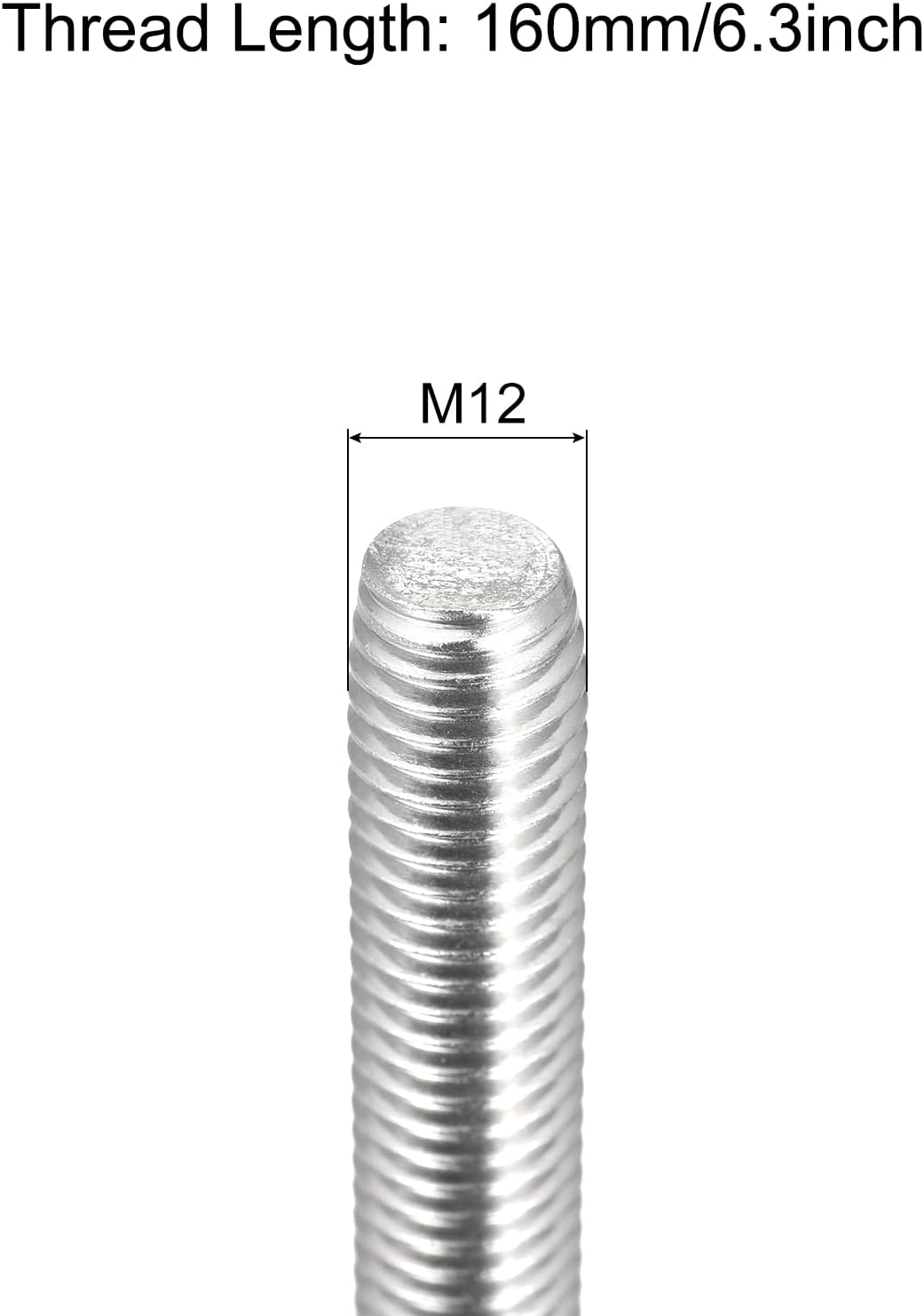 Varilla roscada M12 x 6.299pulg 304 acero inox set 4