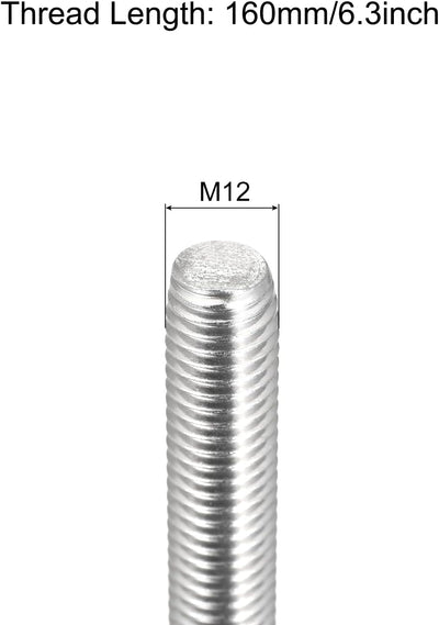 Varilla roscada M12 x 6.299pulg 304 acero inox set 4