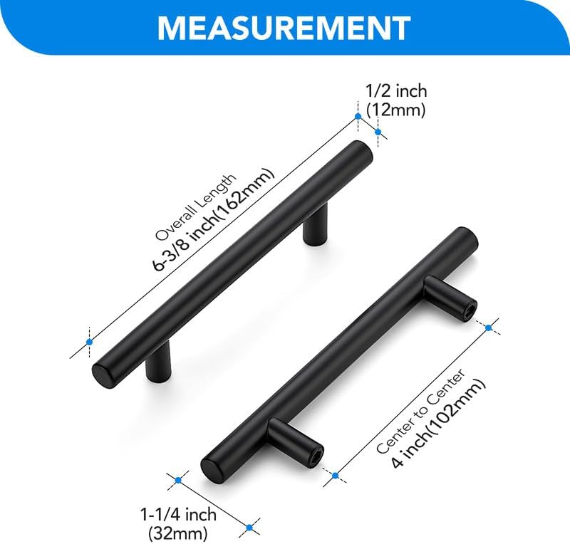 Manijas negras acero inox 4pulg para gabinetes set 5
