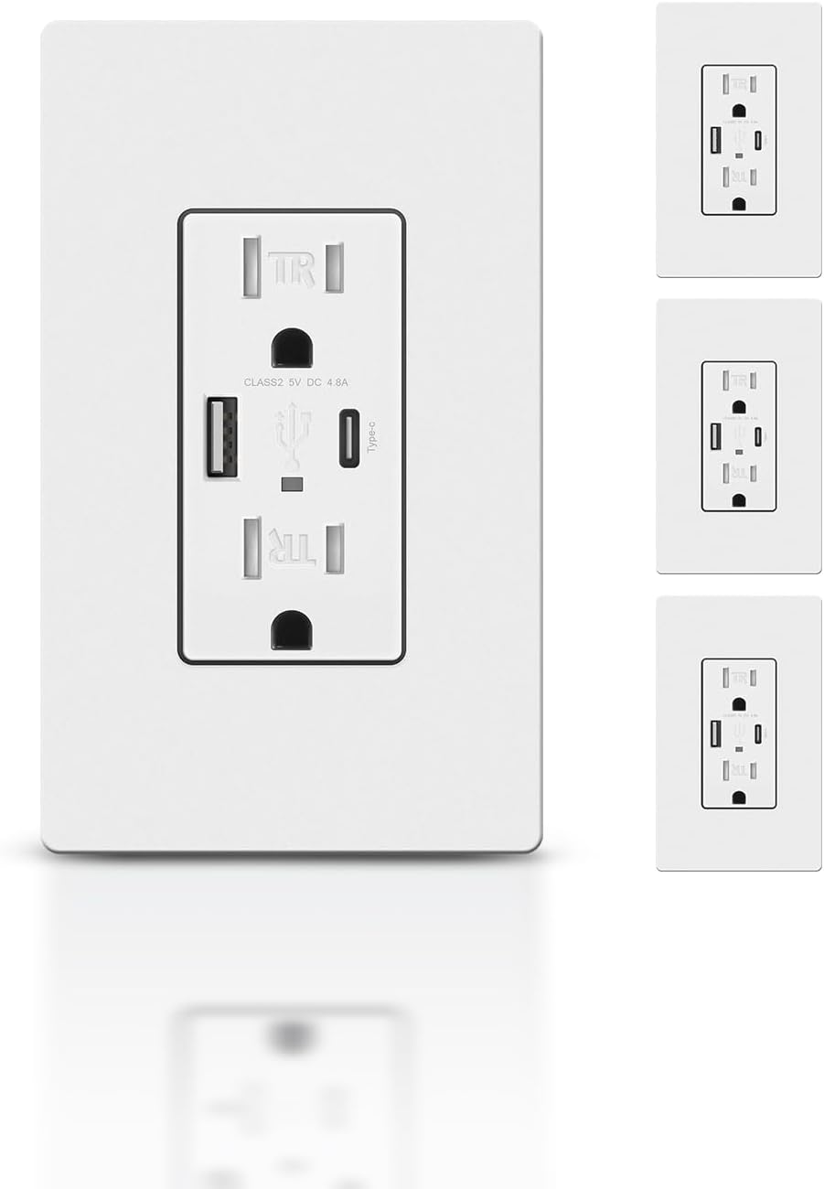 Cargador pared USB 4.8A con puertos USB C/A 15A blanco set 4