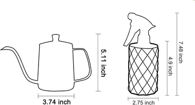 Regadera acero inox 21oz con botella vidrio 14oz para bonsái