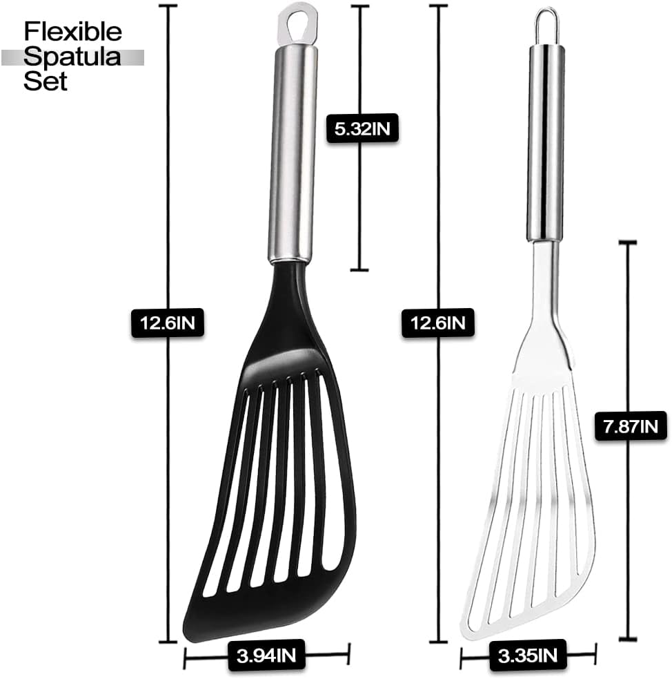 Set 2 Espátulas Acero Inox Antiadherentes para Huevo y Pescado