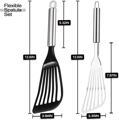 Set 2 Espátulas Acero Inox Antiadherentes para Huevo y Pescado